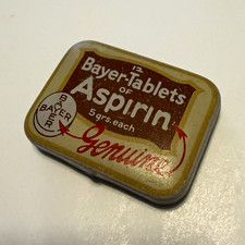 vtg bayer aspirin tablets small metal hinged tin case picture