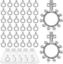 40 Set Finger Rosary Rings Bulk Silver Metal Rosary Rings Pocket Finger Ros picture