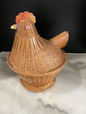 Vintage Wicker Chicken Basket Bamboo Splints with Lid - China 12” picture