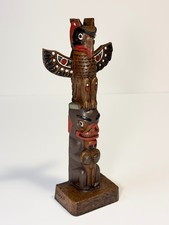 Vintage BOMA Canada Totem Pole Figurine Carved Wood Hand Painted Eagle 8.5” picture