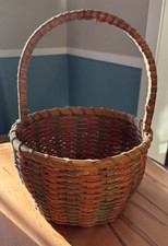 Beautiful Blue Red Stained Handmade Medium Handle Basket - Tightly Woven picture