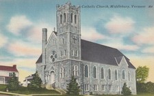 Middlebury Vt Catholic Church Vintage Postcard Vermont Linen A 6449 picture