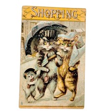 Boulanger CATS SHOPPING in Snow Raphael Tuck 1908 Anthropomorphic Postcard picture