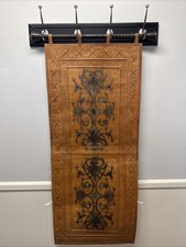Antique Leather Wall Decor Tapestry Art Painted Scrollwork Stitched Border picture