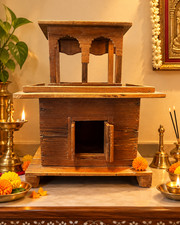 Traditional Indian Wooden Pooja Mandir Temple Rustic Home Altar Prayer Shrine picture