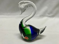 Murano Swan Figurine Blue Green Blown Art Glass Italy picture