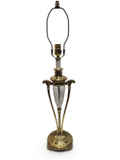 Vintage 1980s HEAVY CRYSTAL Glass & BRASS Hollywood Regency Style TABLE LAMP picture