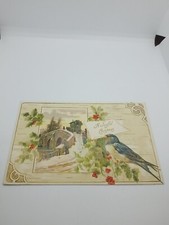 VINTAGE EMBOSSED CHRISTMAS POSTCARD CARRIAGE CROSSING BRIDGE OVER STREAM  picture