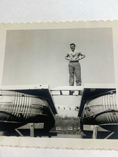 Vtg original B&W photo dock silly goofy 1950s picture