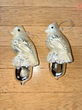 Vintage Christmas Ornament Glass Bird on Acorn Lot of 2 picture