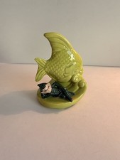 Vintage Gilner Pottery Pixie Elf Koi Fish Chartreuse Planter Clean ‘50s No Chips picture