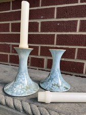 T & V Limoges France Hand Painted w/Gold Rims Candle Holders Signed Blue Floral picture