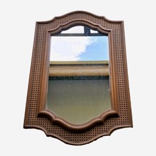 Vintage Homco Brown Faux Wicker Rattan Large Rectangular Mirror Wall Accent 26