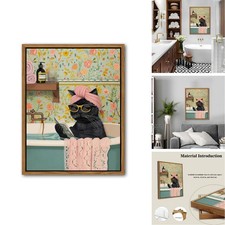 Yaneiro Framed Cat Canvas Wall Art, Black Cat Reading, 16x24 inch picture