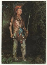 Portrait of Native American Indian with gun German Museum ART postcard OLD picture
