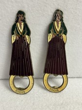 Vintage Bronze Enamel Bottle Opener Greek Woman in Traditional Dress 5