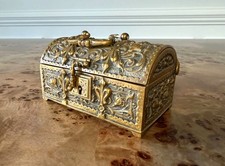 Vintage Art Nouveau Brass Casket Box with Red Velvet Interior picture