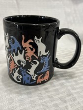Vintage Japanese Otagiri Scattered Cats Black Graphics All Over Cats Mug picture