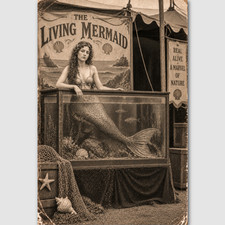 Circus Living Mermaid Vintage Freak Photo Print Girl Preformer Odd Sideshow 496 picture