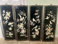 Four Gorgeous Vintage Laquered Asian Bird & Floral Motif With Mother of Pearl  picture