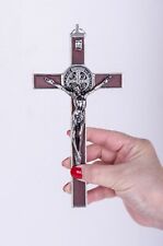 Shiny finish Wooden Metal Wall Cross Crucifix Holy Religious Carved Christ Brown picture