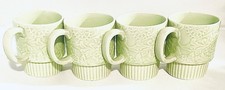 Vintage 1960s Stackable Flower Power Mugs Spring Green Ceramic Japan Lot of 4 picture