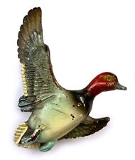 Vintage Takahashi-Style Bird Duck Pin Brooch Hand Carved Wood Flight Redhead picture