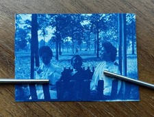 Antique 1900s - 1910 On the Swing at Elon College North Carolina Cyanotype Photo picture