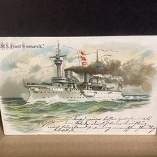 SMS Furst Bismark German Armored Cruiser c1899 Artist Signed Antique Postcard picture