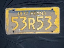 Vintage 1937 Pennsylvania PENNA License Plate 53R53 picture