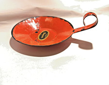 Vtg HANOVA Modern Brutalist MCM Candle Holder Orange Enamel Over Steel 6
