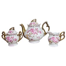 Lefton China Tea Set Hand Painted Pink Rose Gold 5-Piece Teapot Creamer Sugar picture
