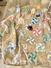 Vintage Homemade Pinwheel Quilt Cotton Flour Whirligig Block Size 84x74 PROJECT picture