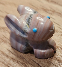 Authentic Zuni Rabbit Bunny Fetish Pink Banded Stone Carving Blue Eyes 1