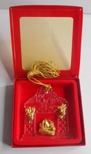 Gorham Germany Crystal Glass Fireplace Gold Stockings Hearth Christmas Ornament picture