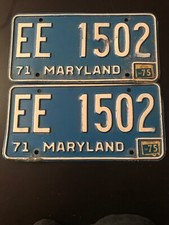 Antique Maryland Plates Damages “1971 Vintage Tags” EE 1502 picture