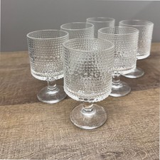 Clear Hobnail Goblets Set Of 6 Footed Glasses 5.25