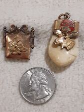 2 ANTIQUE LOOM LOYAL ORDER MOOSE LOCKET & TOOTH WATCH FOB PENDANTS CHARMS picture