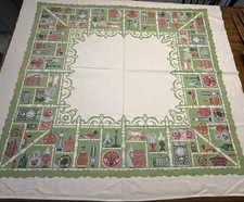 VTG 1950s Startex Kitchenware Novelty Tablecloth 52.5” MCM Clocks Pottery picture