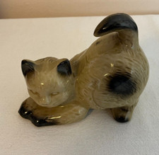 Ceramic Cat Kitten Statue Figurine Brown Tan & Black 5.5