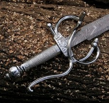Marvelous Handmade Damascus Steel Medieval / Rapier Sword With Leather Sheath. picture