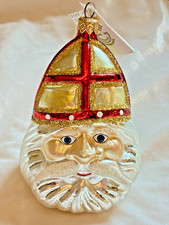Vintage MIA Poland Blown Glass BISHOP SANTA Head Ornament 1995 picture