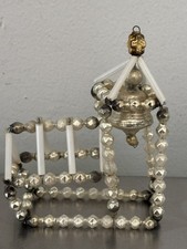 Antique GABLONZ GABLONZER Mercury Glass Bead Church w Bell Ornament PIN picture