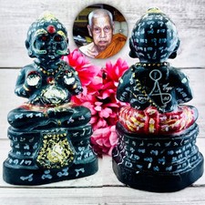 Wealth Clay Guman Statue Diamond Eye Lp Yam Nayak Be2549 Black Thai Amulet 17518 picture