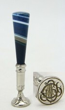 antique Wax Seal stamp, blue banded agate, initials D.J.M, J.M.D M.J.D, M.D.J picture