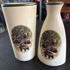 Nature’s Encounters Bear Vase – Forest Scene Set Of 2. Vintage picture