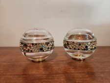L'OBJET Vintage Salt & Pepper Glass Orb Shakers SWAROVSKI Crystals MCM REPAIRED  picture