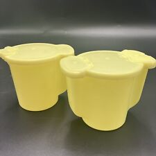 Vtg Tupperware Yellow Sugar Bowl 577 and Creamer 574 Set with Flip Top Lids USA picture
