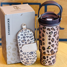 Starbucks 2026 China Retro Leopard Print 29oz SS Handle Tumbler + Sunglass Pouch picture