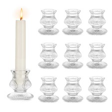 Hewory 10PCS Clear Crystal Ribbed Glass Taper Candle Holders picture